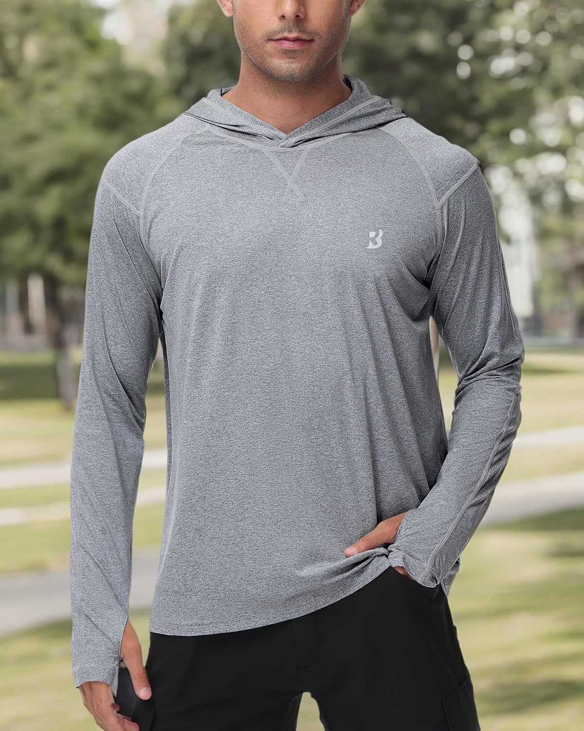 Roadbox Mens UPF 50+ Fishing Shirts, Long Sleeve UV Sun Hoodie, Hiking Running Swim Athletic Workout Shirt