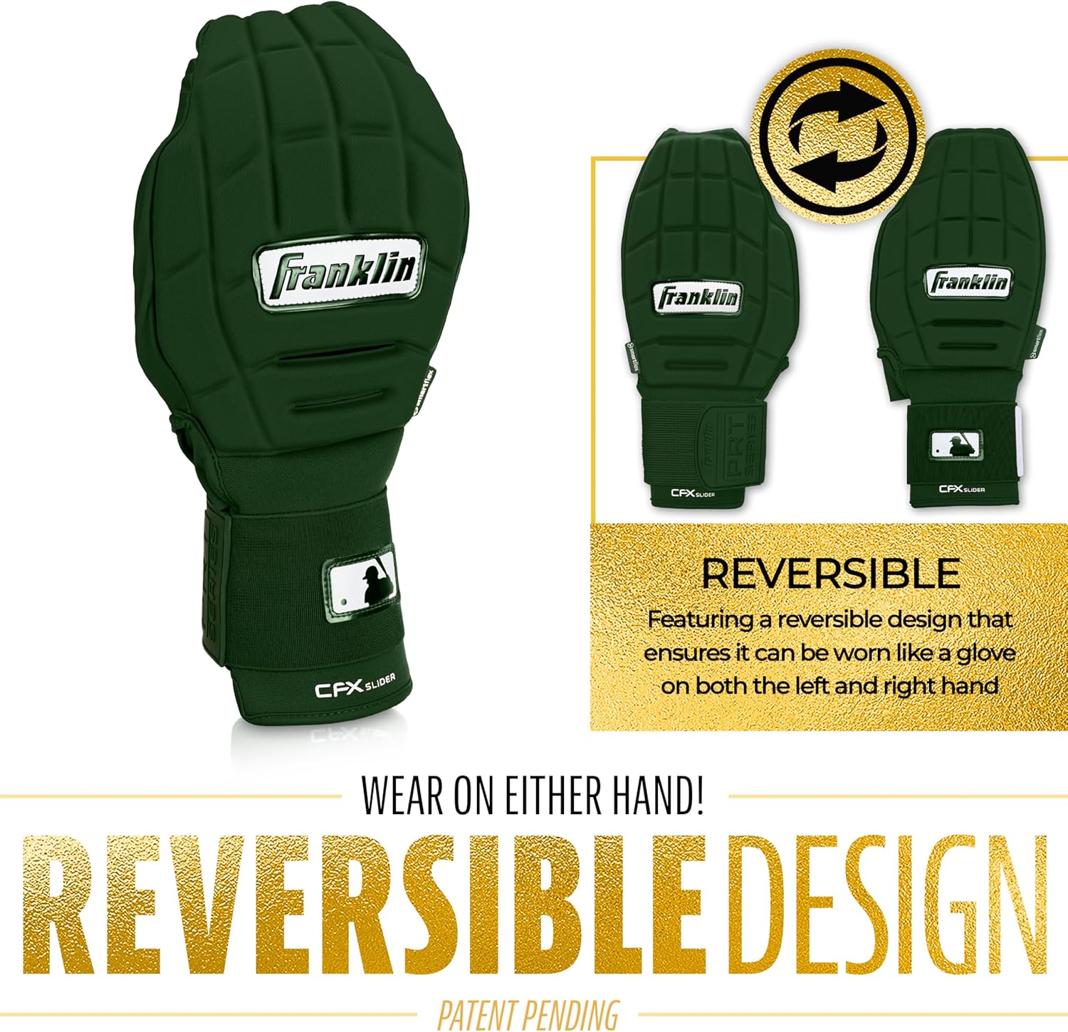 Franklin Sports MLB Baseball + Softball Sliding Mitt - CFX PRT Adult + Youth Protective Baserunning Sliding Gloves - Left + Right Hand Mitt - Hand + Wrist Protector for Running - Kids + Adults Sizes