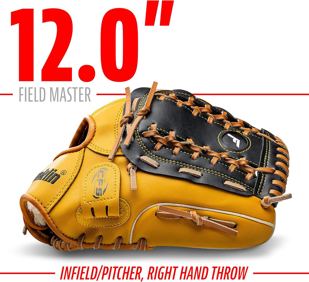 Franklin Sports Baseball and Softball Glove - Fieldmaster Adult + Youth Baseball Gloves - Men's + Women's Infield + Outfield Mitt - Right Hand Throw - 12"