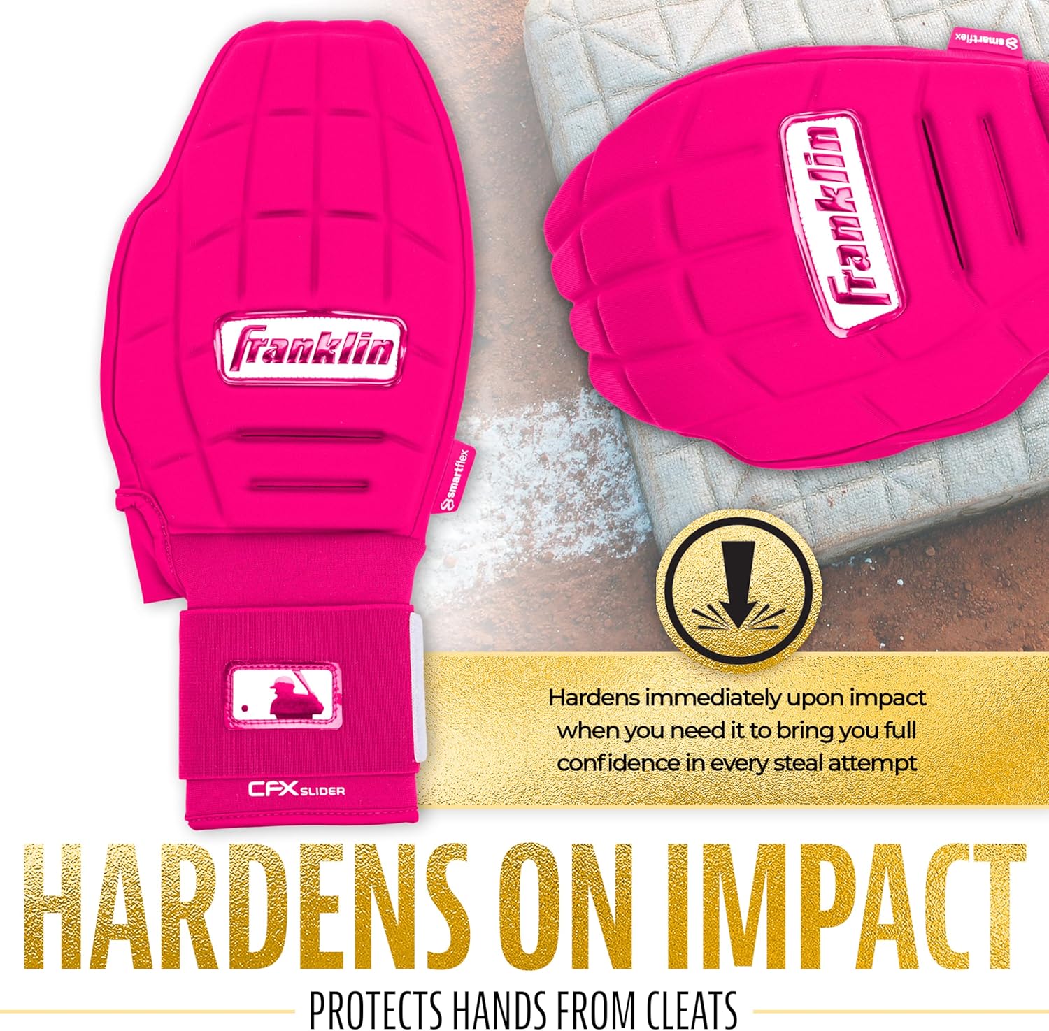 Franklin Sports MLB Baseball + Softball Sliding Mitt - CFX PRT Adult + Youth Protective Baserunning Sliding Gloves - Left + Right Hand Mitt - Hand + Wrist Protector for Running - Kids + Adults Sizes