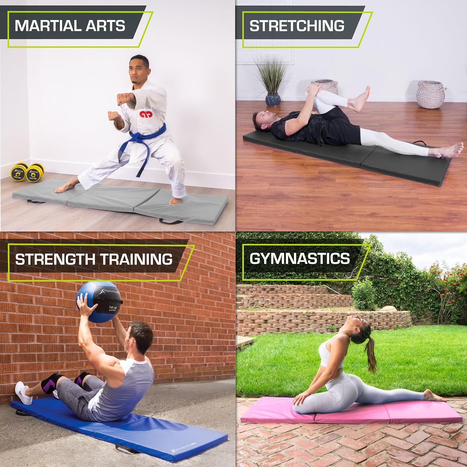 ProsourceFit Tri-Fold Folding Exercise Mat - Pink