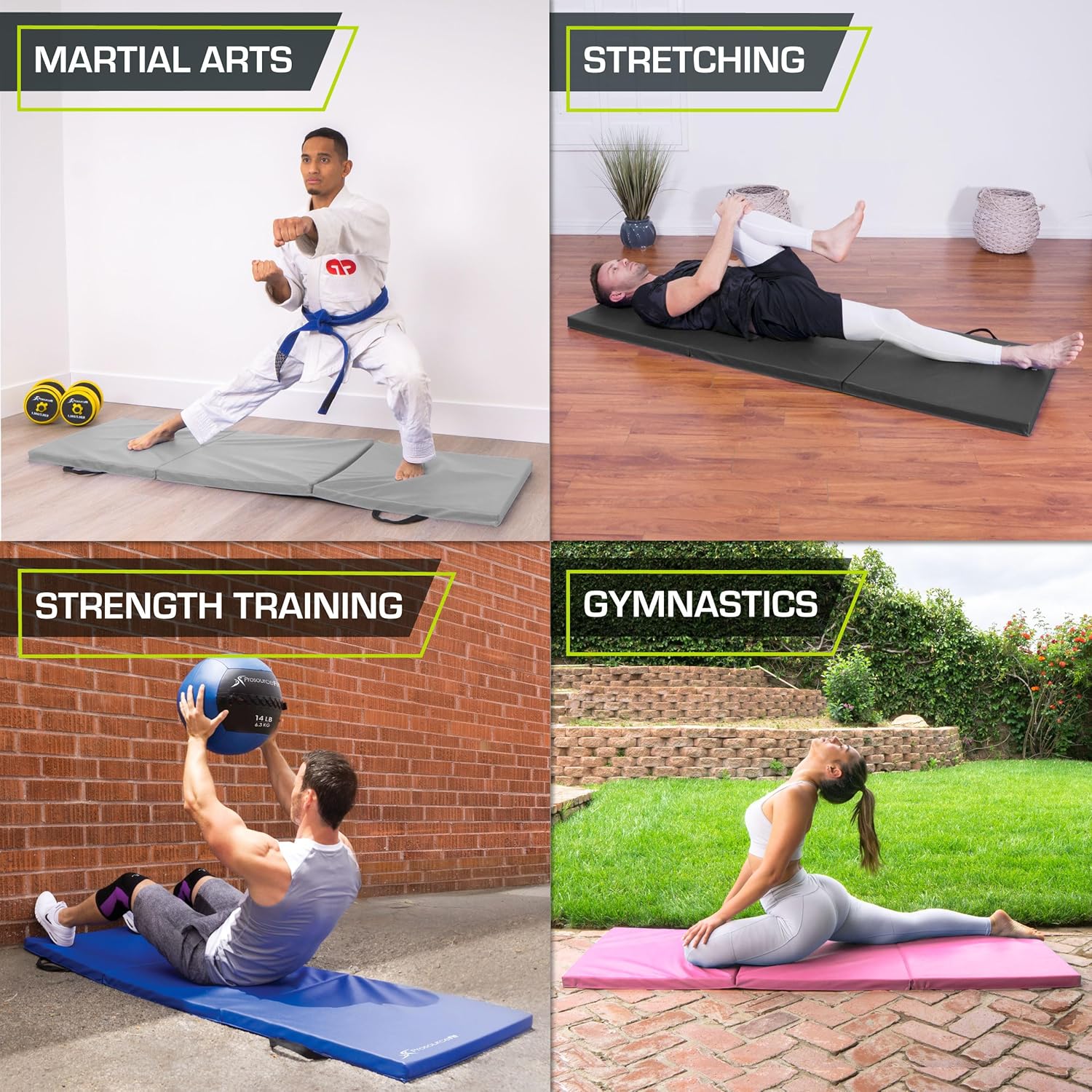 ProsourceFit Tri-Fold Folding Exercise Mat - Pink