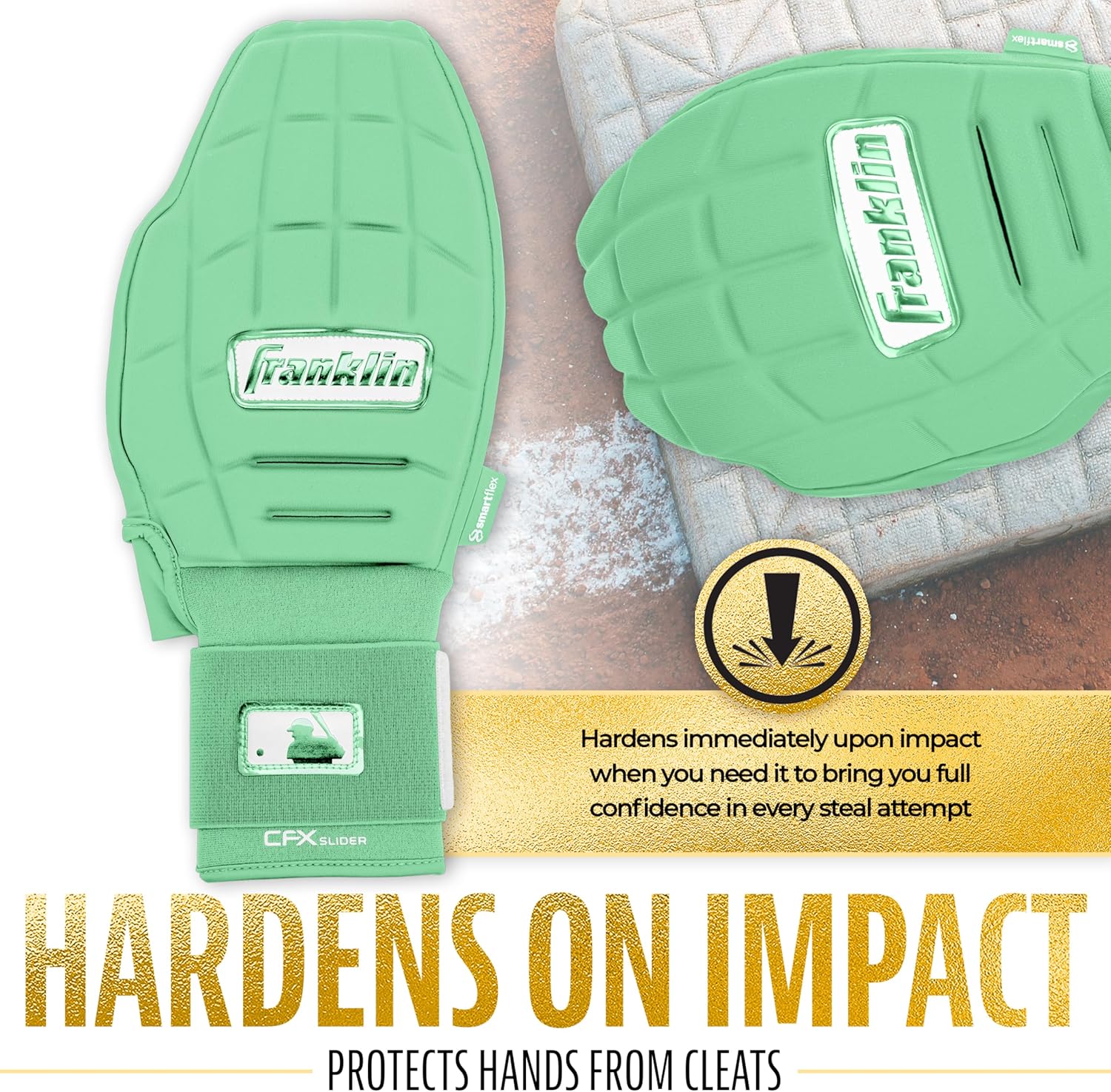 Franklin Sports MLB Baseball + Softball Sliding Mitt - CFX PRT Adult + Youth Protective Baserunning Sliding Gloves - Left + Right Hand Mitt - Hand + Wrist Protector for Running - Kids + Adults Sizes