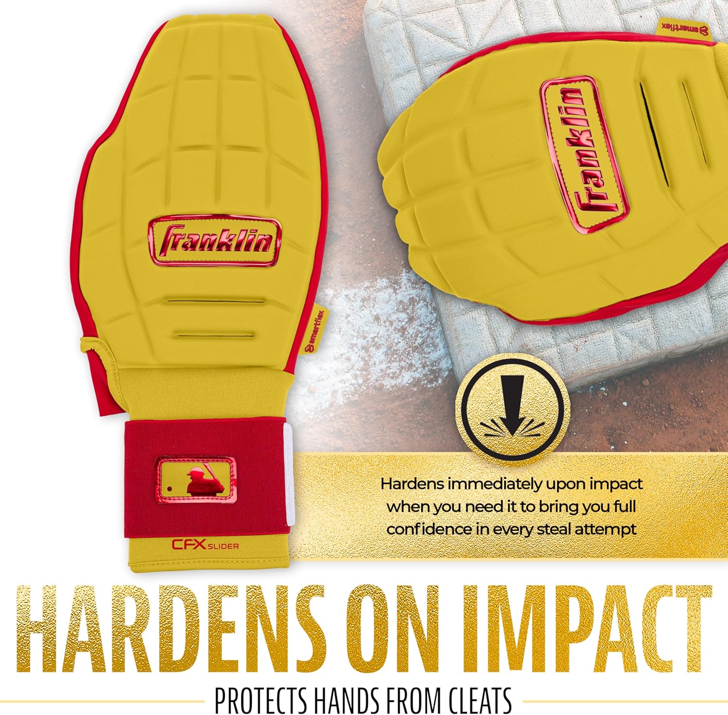 Franklin Sports MLB Baseball + Softball Sliding Mitt - CFX PRT Adult + Youth Protective Baserunning Sliding Gloves - Left + Right Hand Mitt - Hand + Wrist Protector for Running - Kids + Adults Sizes
