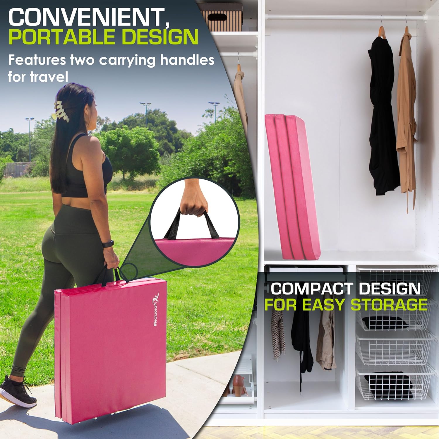 ProsourceFit Tri-Fold Folding Exercise Mat - Pink