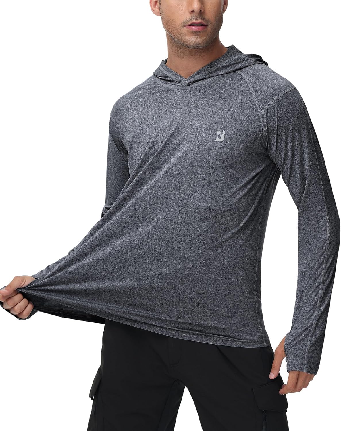 Roadbox Mens UPF 50+ Fishing Shirts, Long Sleeve UV Sun Hoodie, Hiking Running Swim Athletic Workout Shirt
