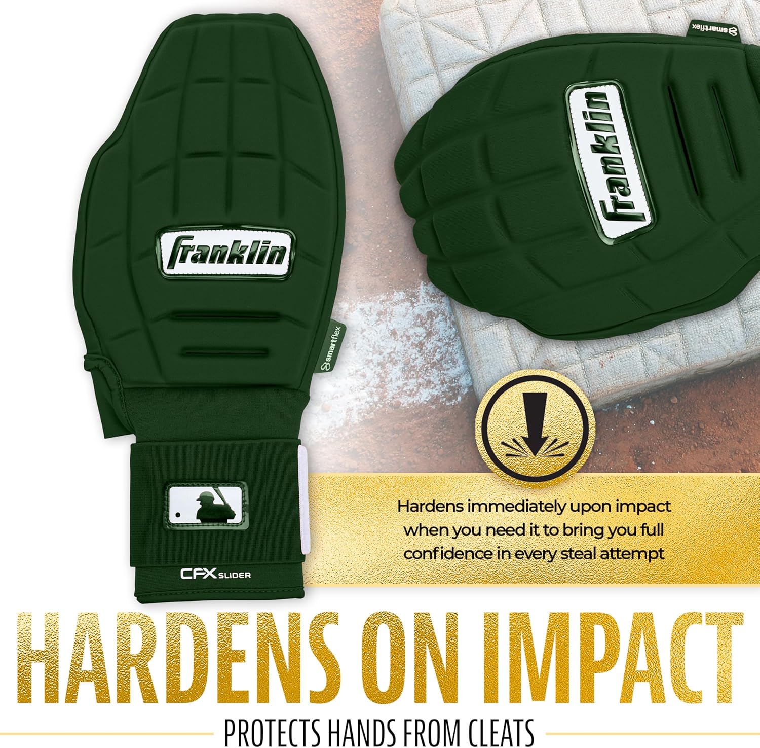 Franklin Sports MLB Baseball + Softball Sliding Mitt - CFX PRT Adult + Youth Protective Baserunning Sliding Gloves - Left + Right Hand Mitt - Hand + Wrist Protector for Running - Kids + Adults Sizes