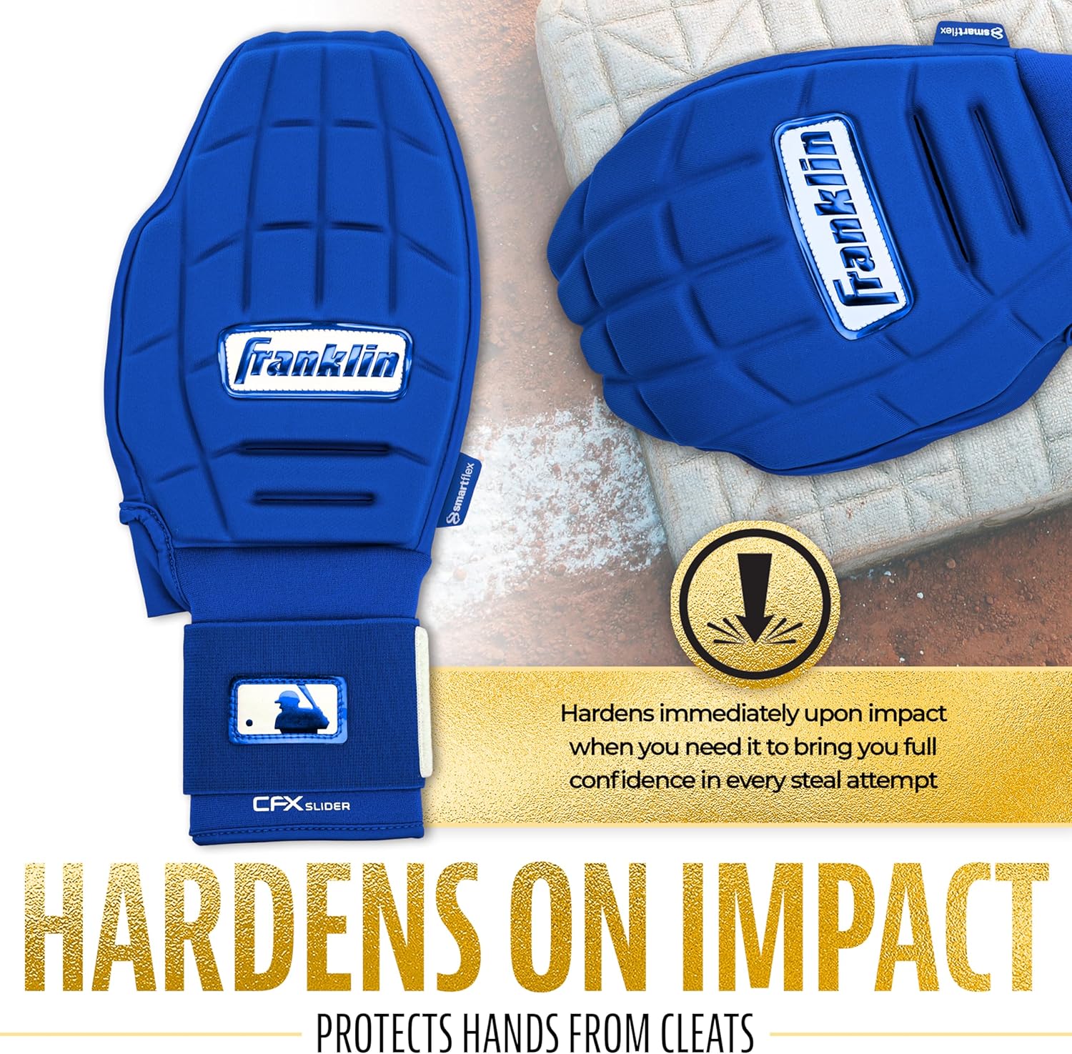 Franklin Sports MLB Baseball + Softball Sliding Mitt - CFX PRT Adult + Youth Protective Baserunning Sliding Gloves - Left + Right Hand Mitt - Hand + Wrist Protector for Running - Kids + Adults Sizes