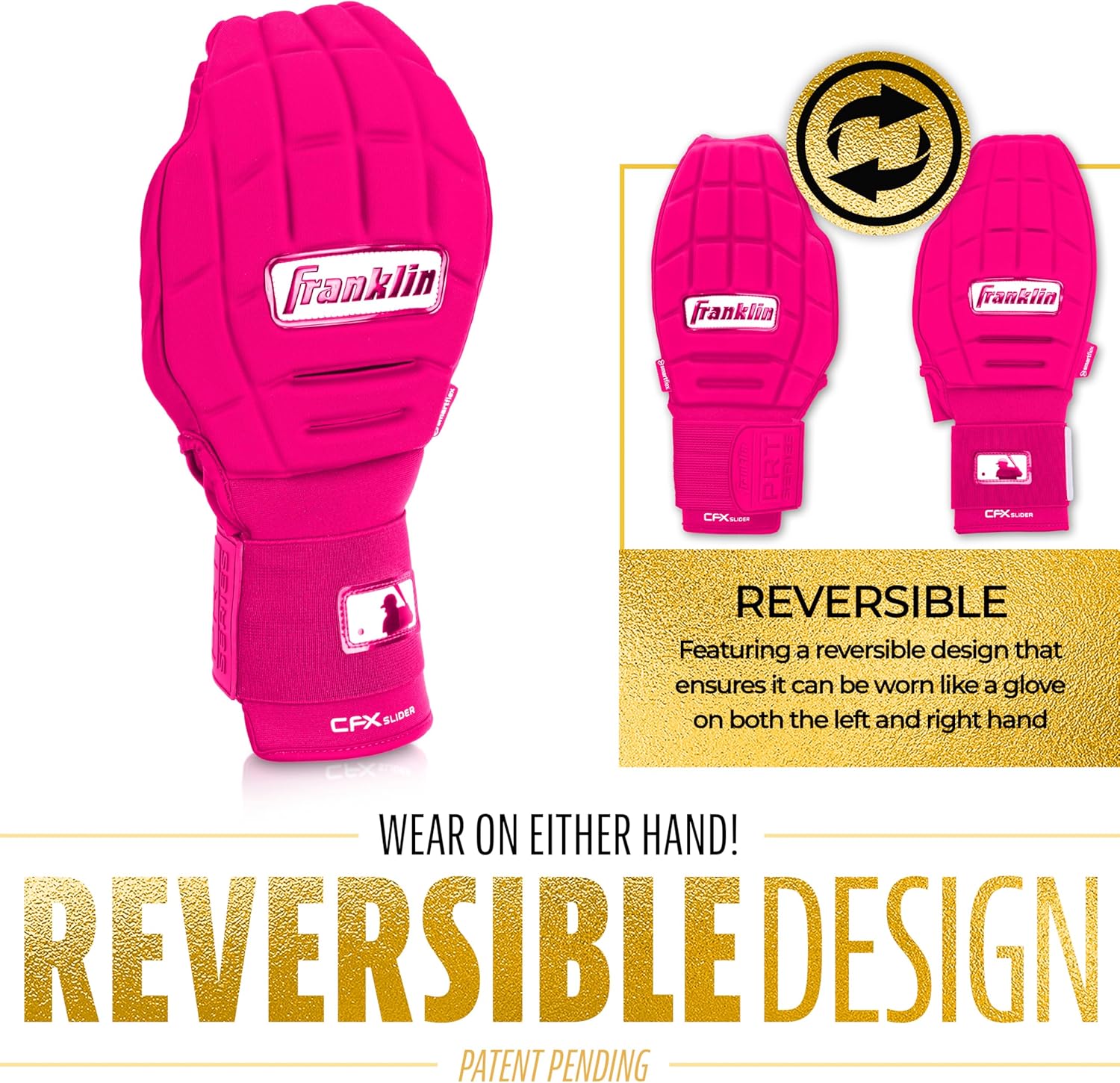 Franklin Sports MLB Baseball + Softball Sliding Mitt - CFX PRT Adult + Youth Protective Baserunning Sliding Gloves - Left + Right Hand Mitt - Hand + Wrist Protector for Running - Kids + Adults Sizes