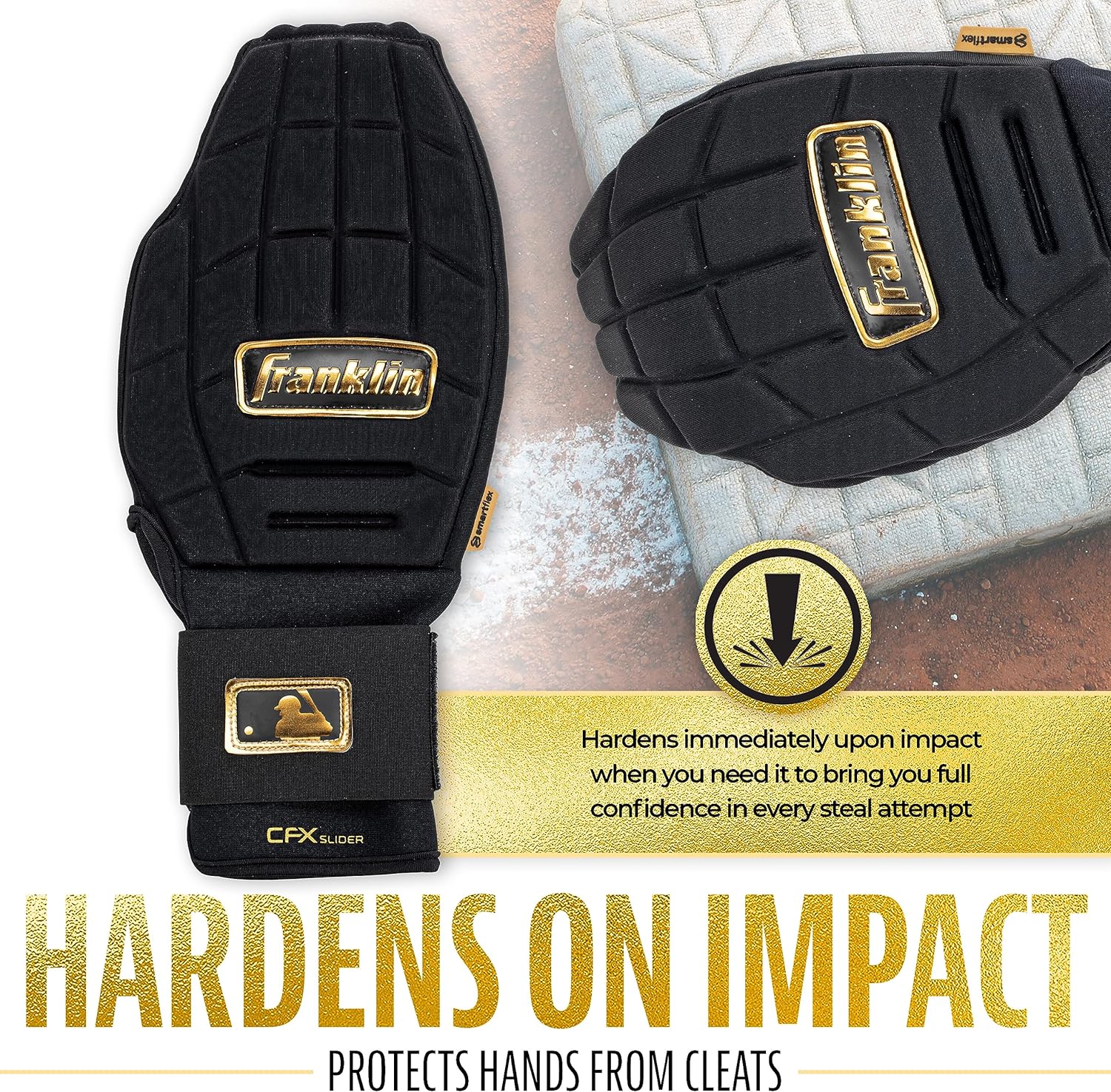 Franklin Sports MLB Baseball + Softball Sliding Mitt - CFX PRT Adult + Youth Protective Baserunning Sliding Gloves - Left + Right Hand Mitt - Hand + Wrist Protector for Running - Kids + Adults Sizes