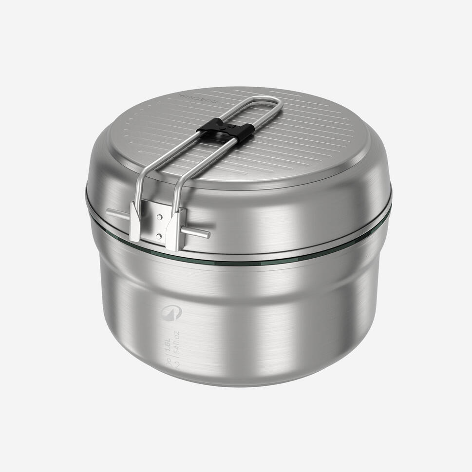 Quechua Stainless steel non-stick camping cookset 500 for 2 people - 15-piece