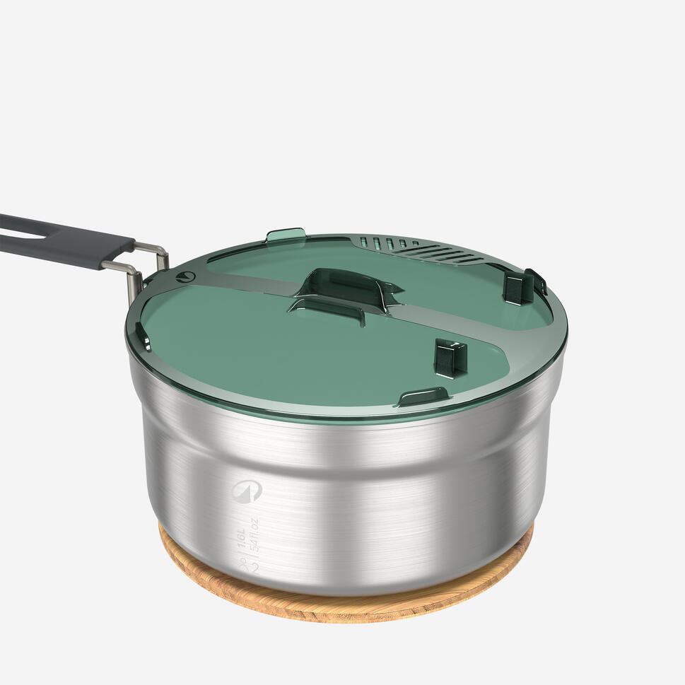 Quechua Stainless steel non-stick camping cookset 500 for 2 people - 15-piece