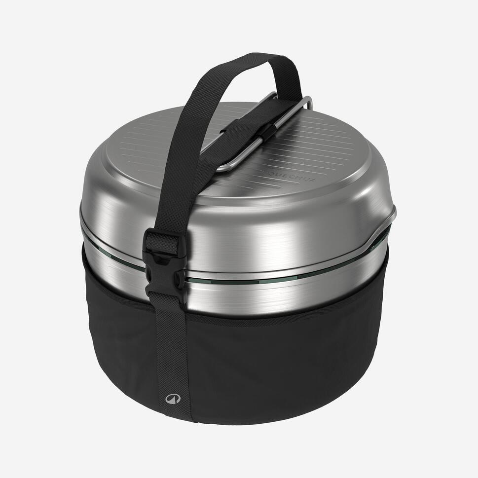 Quechua Stainless steel non-stick camping cookset 500 for 2 people - 15-piece