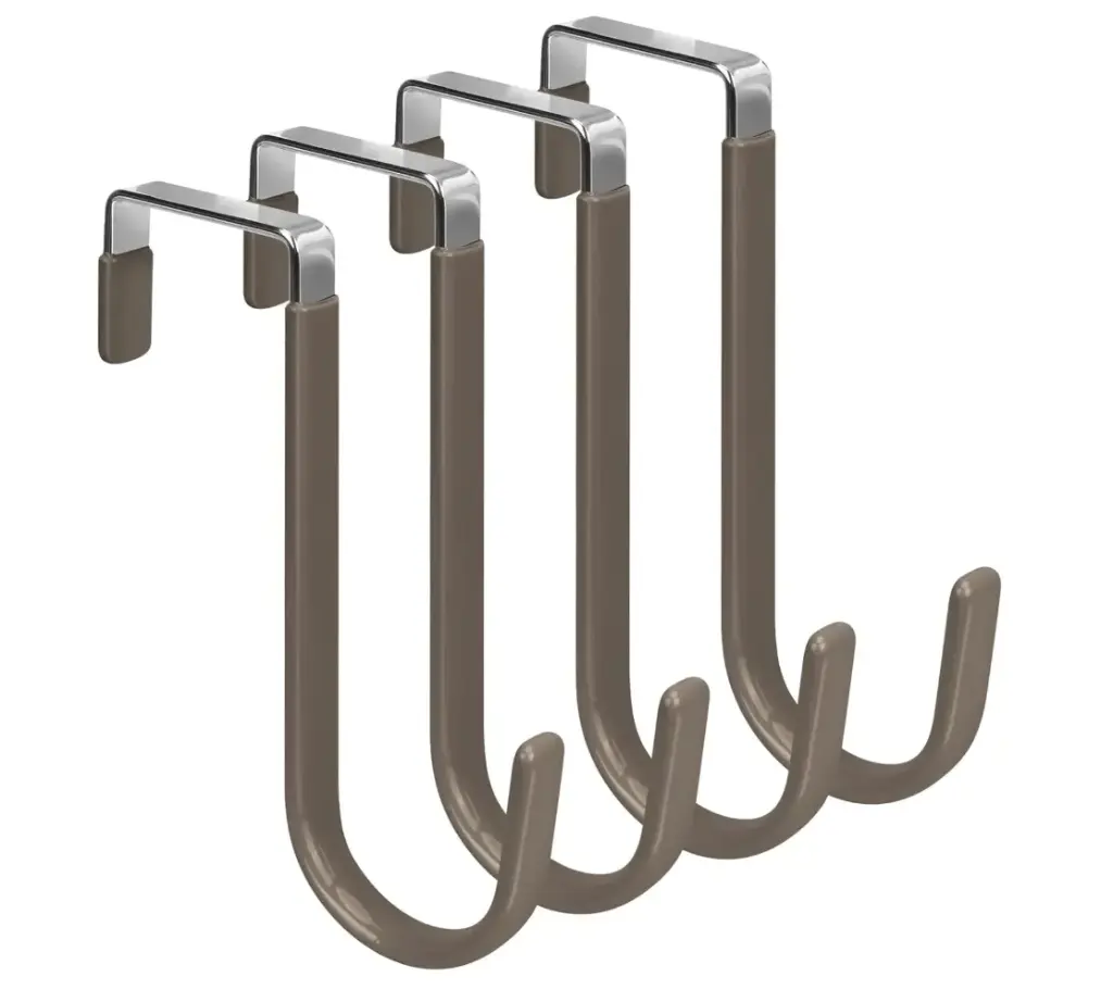 Over The Door Hooks, 4 Pack Door Hangers Hooks with Rubber Prevent Scratches Heavy Duty Organizer Hooks for Living Room, Bathroom, Bedroom Hanging Clothes, Towels, Hats, Coats, Bags Brown