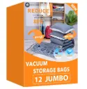 Vacuum Storage Bags Jumbo (12 x Jumbo),Plastic Packaging Bags,Space Saver Sealer Compression Bags for Blankets, Comforters, Pillows, Bedding,Clothes Storage