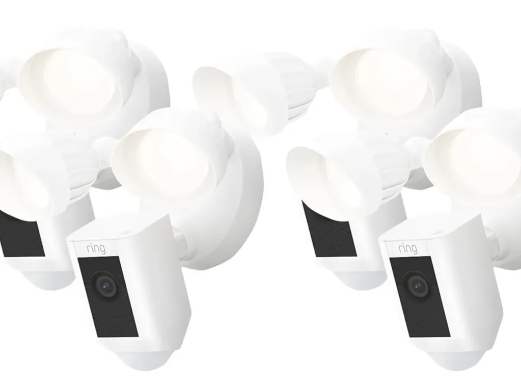 Outdoor home or business security with motion-activated 1080p HD video and floodlights